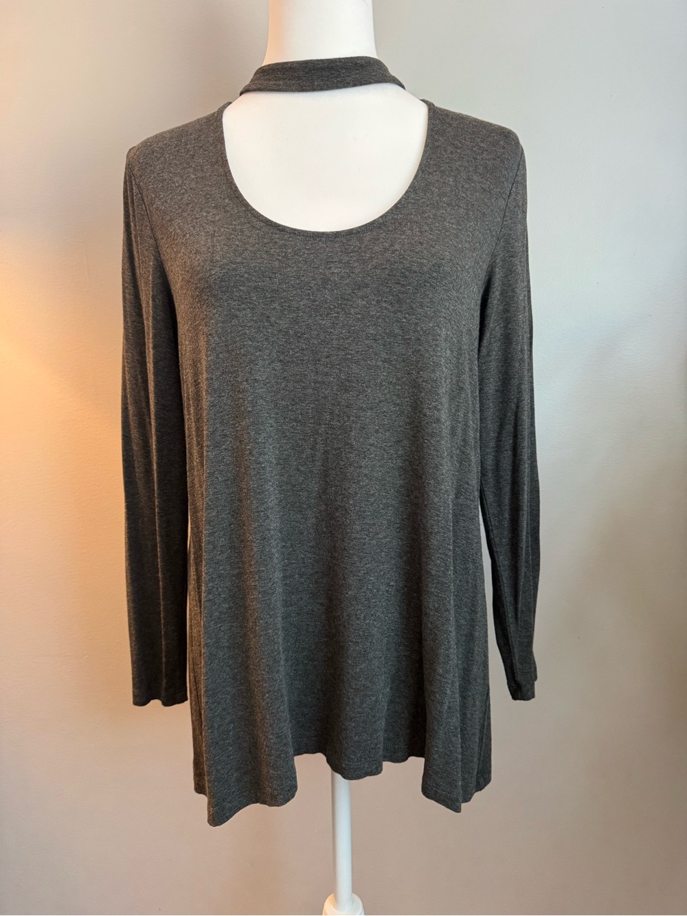 Vince Camuto- Choker Neck Long Sleeve Tunic Top - Charcoal Gray- Size S
